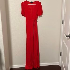 Much Obliged Red Wrap Maxi Dress